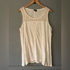 Anthropologie Left of Center Lace Detail Tank Off White Cotton L